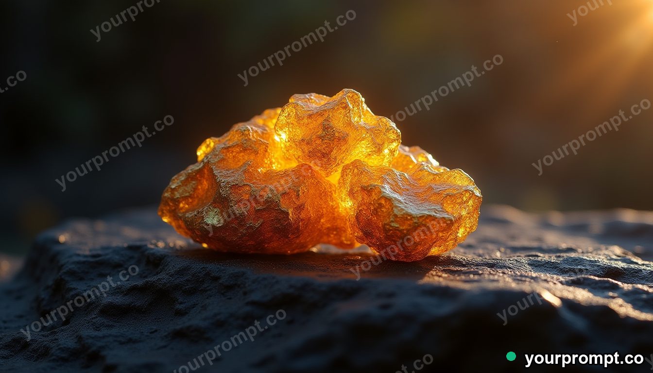 A glowing molten-gold nugget on black stone in clean minimalist style — AI-generated image from a text prompt