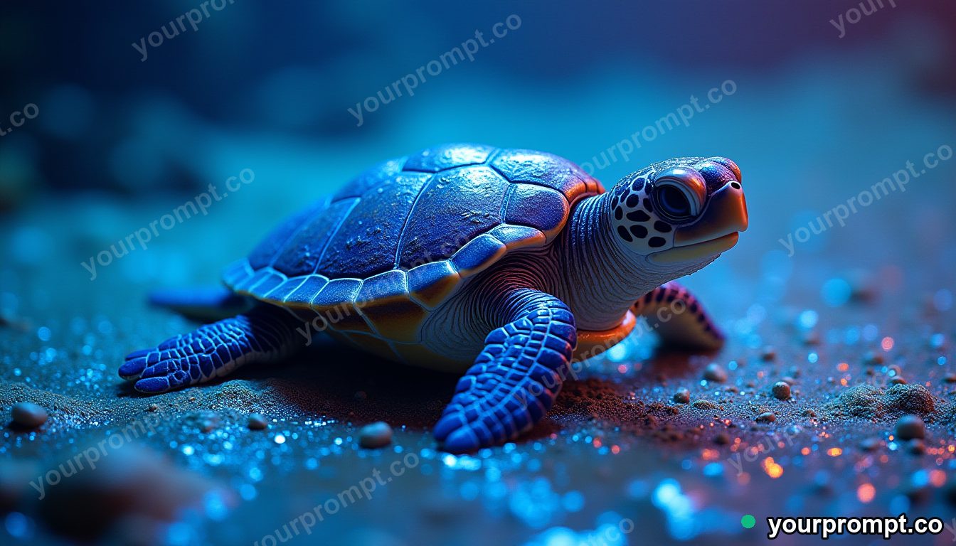 A baby sea turtle crawling toward the surf in stained-glass mosaic style — AI-generated image from a text prompt