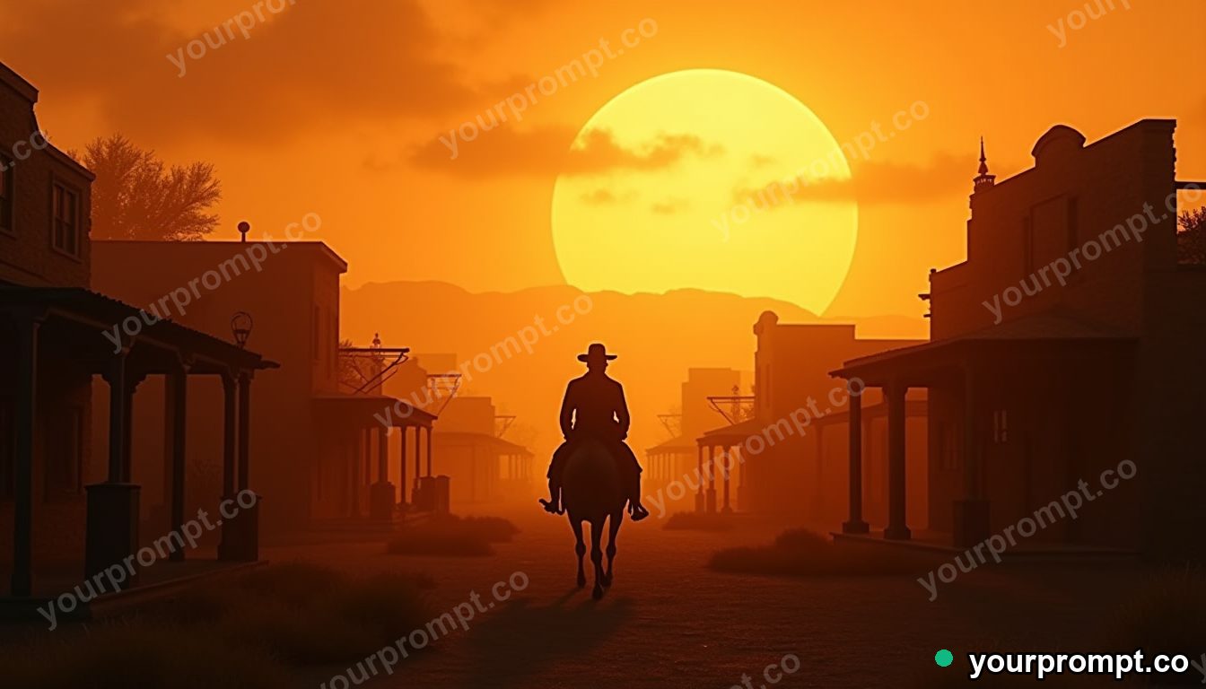 A Wild West frontier town at high noon in studio product photography style — AI-generated image from a text prompt