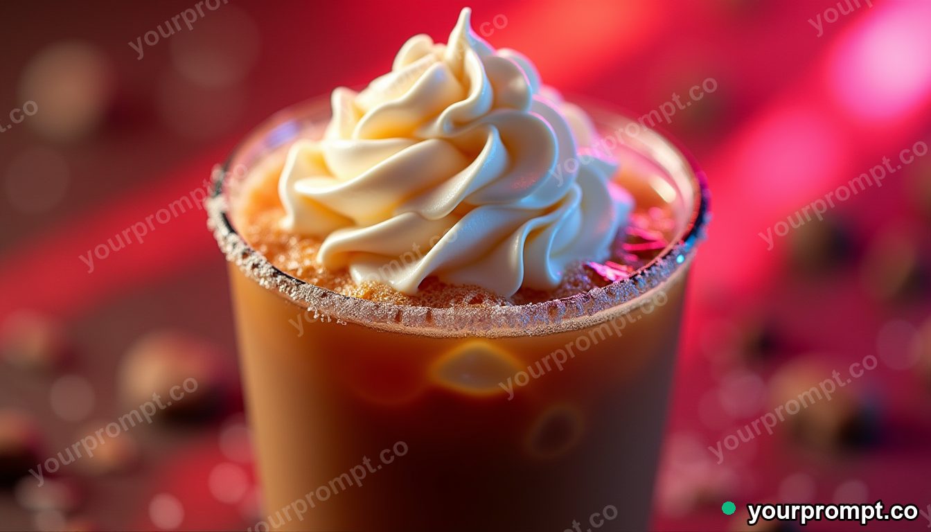 Iced coffee with cream blooming through it, macro in claymation stop-motion style — AI-generated image from a text prompt