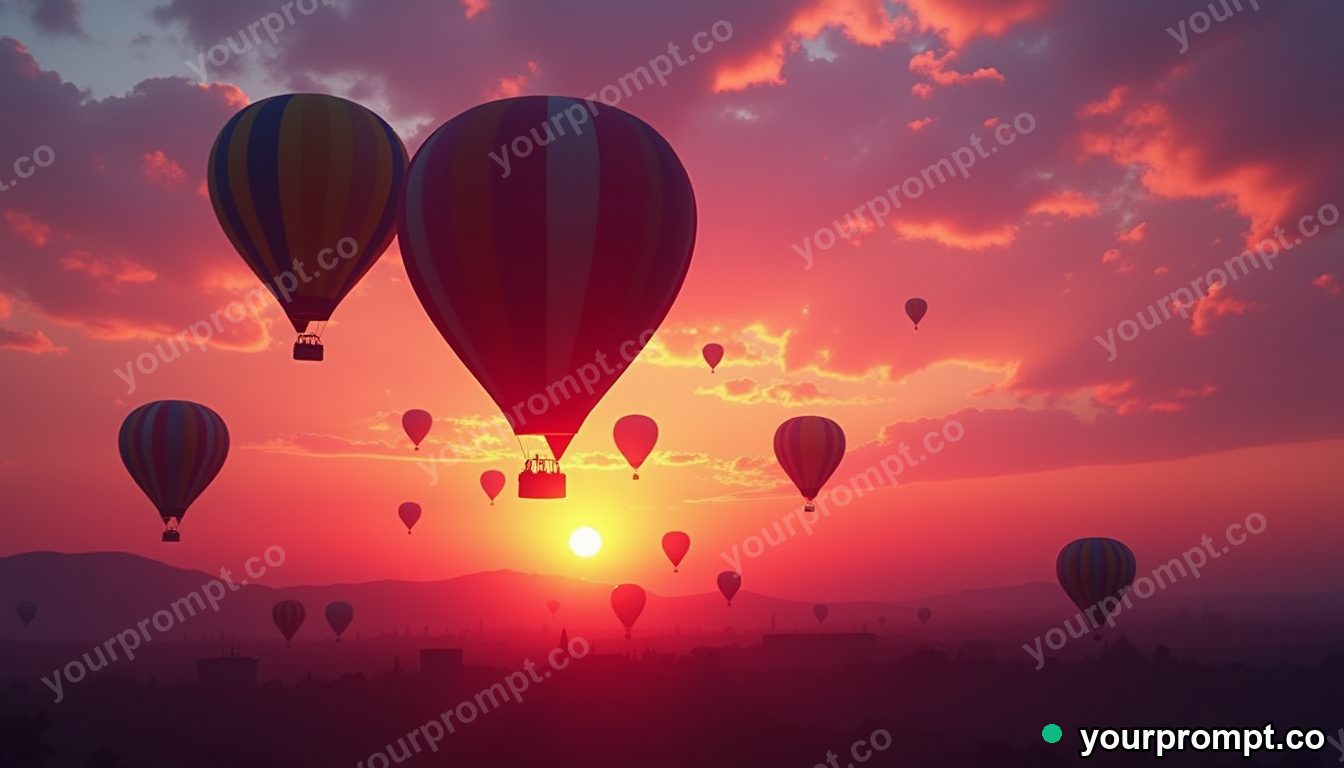 A colorful hot air balloon fiesta rising at dawn in vaporwave synthwave style — AI-generated image from a text prompt