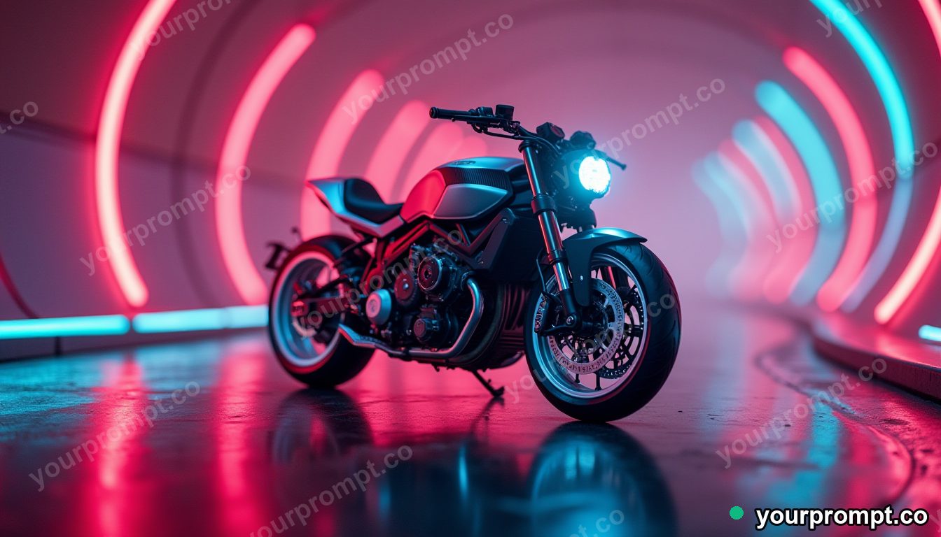 A futuristic electric superbike in a neon tunnel in cinematic film still style — AI-generated image from a text prompt