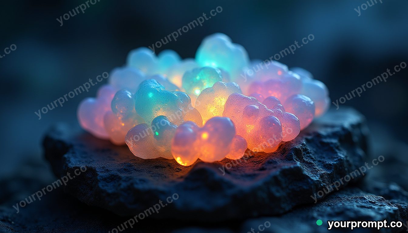 A cluster of rainbow opal in dark rock in soft watercolor painting style — AI-generated image from a text prompt