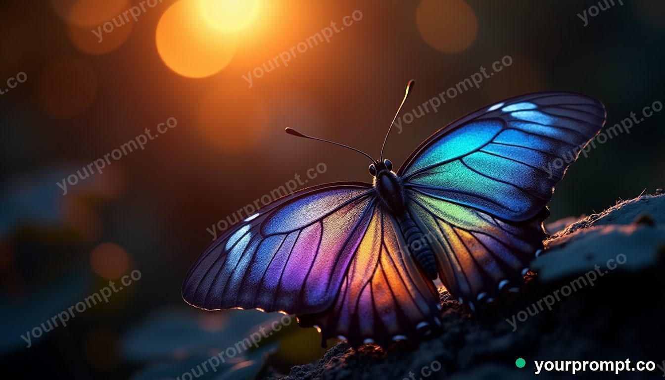 Iridescent butterfly-wing scales in extreme macro in rich oil painting style — AI-generated image from a text prompt