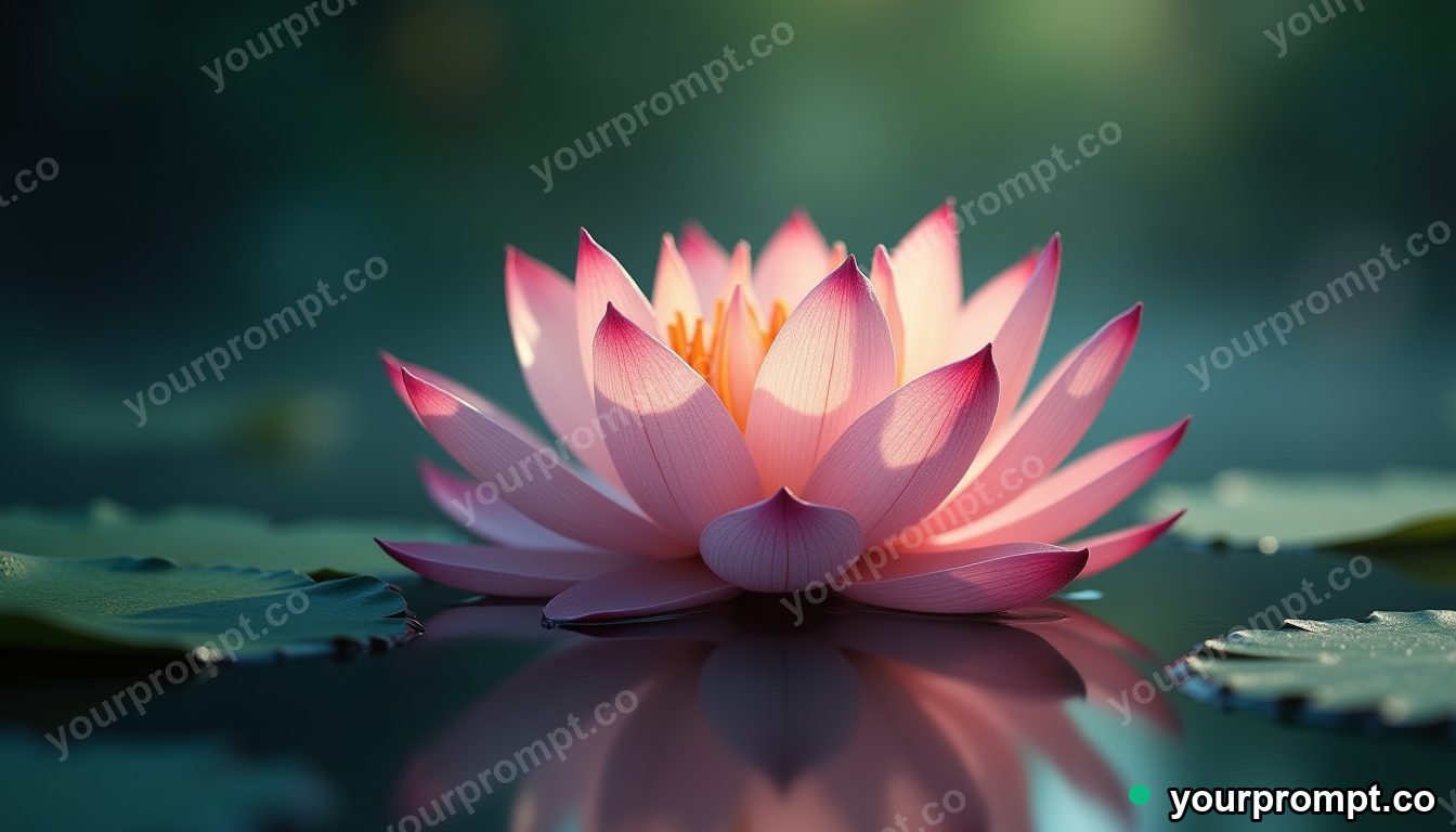A lotus flower opening on a calm pond in surreal digital art style — AI-generated image from a text prompt
