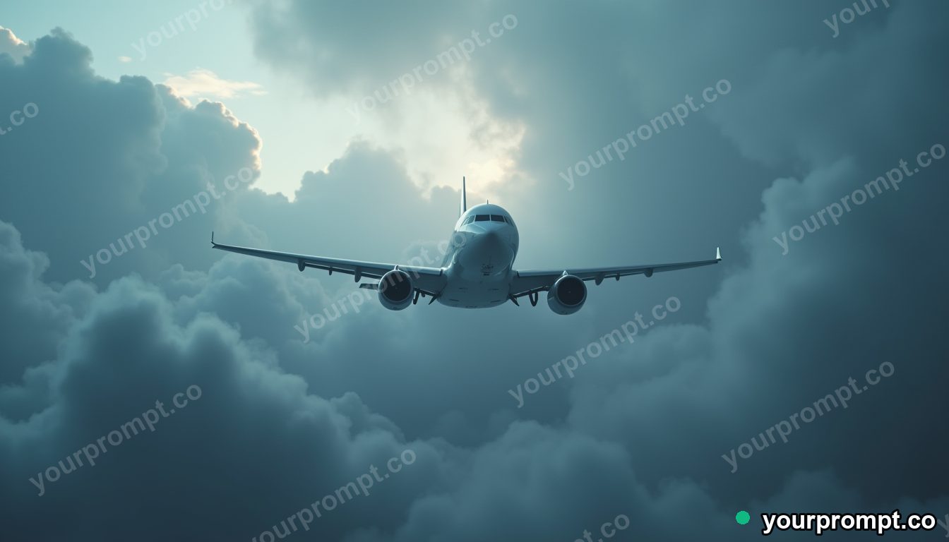 A modern jet airliner cruising above a sea of clouds