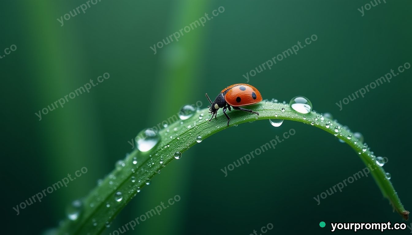 A ladybug on a raindrop-covered blade of grass