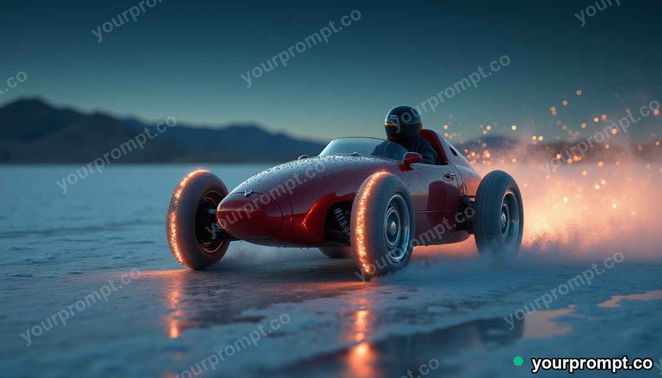 A monowheel racer speeding down a salt flat