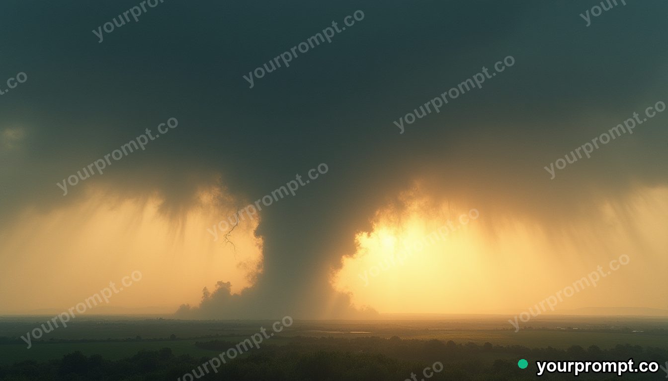 A tornado on the horizon under a bruised sky