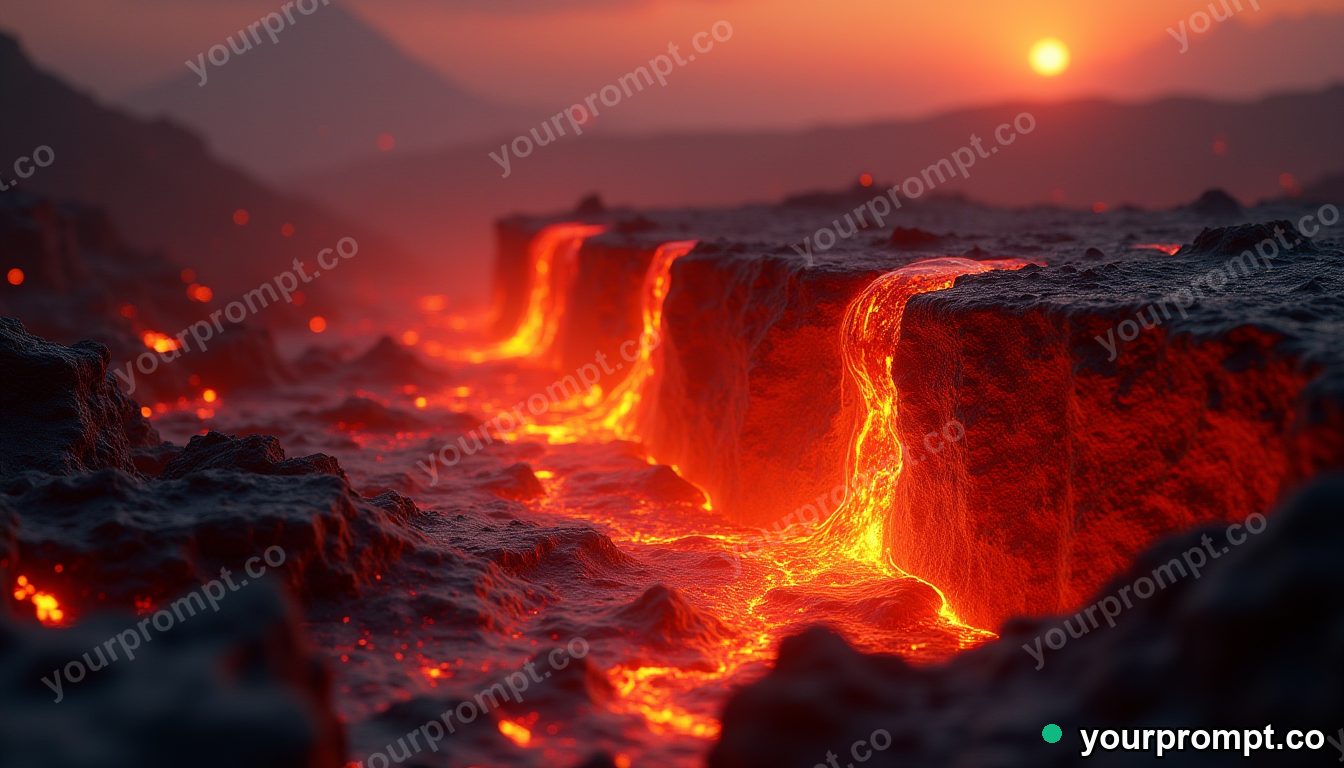 A wall of glowing molten lava cooling to black crust