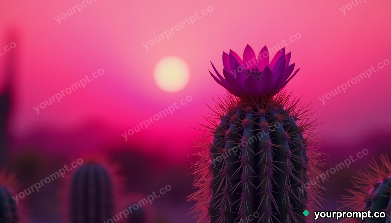 A cactus flowering bright pink in the desert