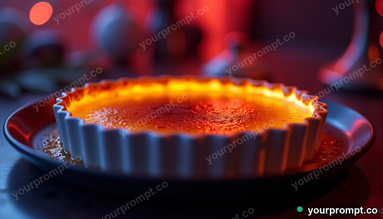A creme brulee with a torched golden crust
