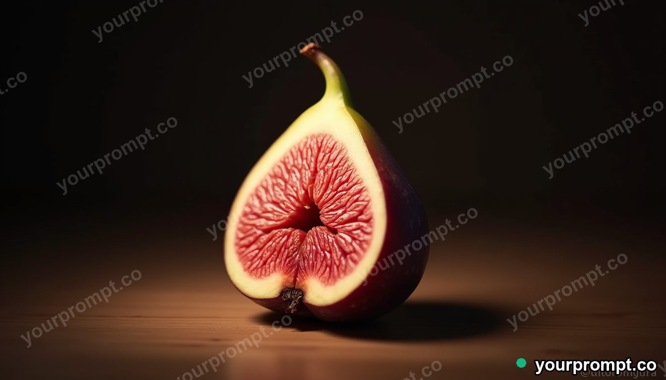 A single fig sliced to show its pink interior