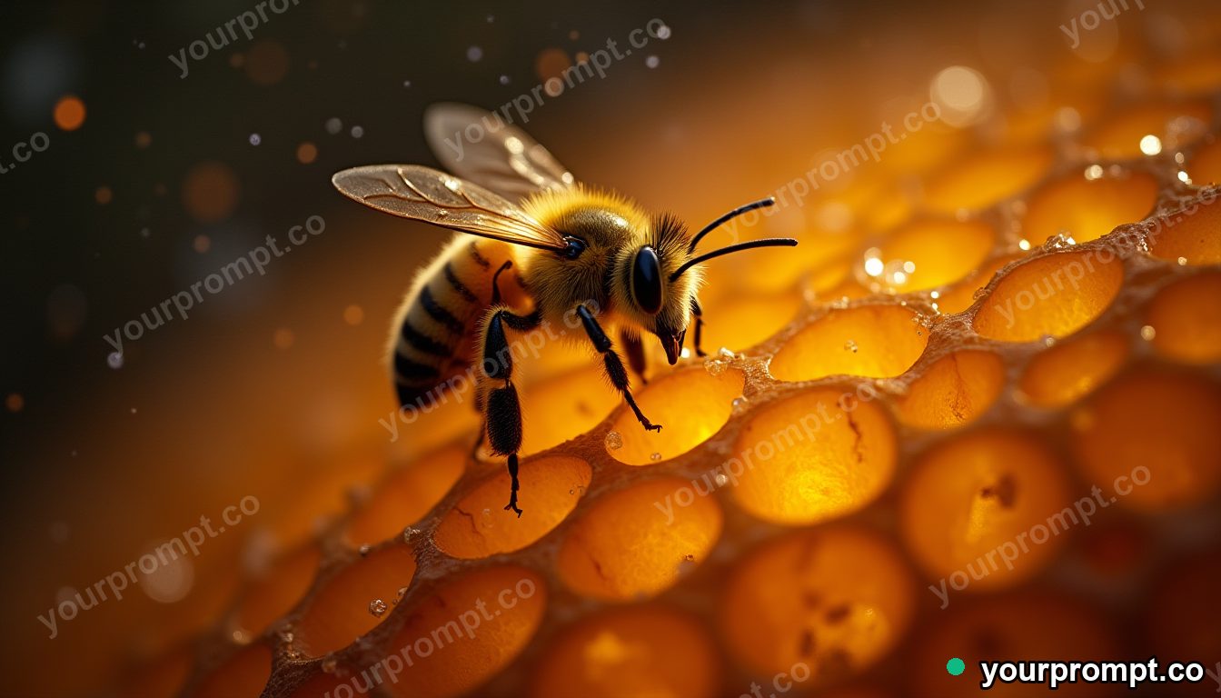 A honeybee hive close-up with golden comb