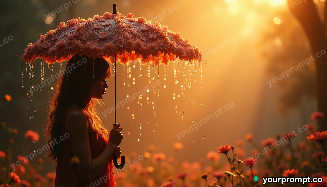 An umbrella raining flowers instead of water