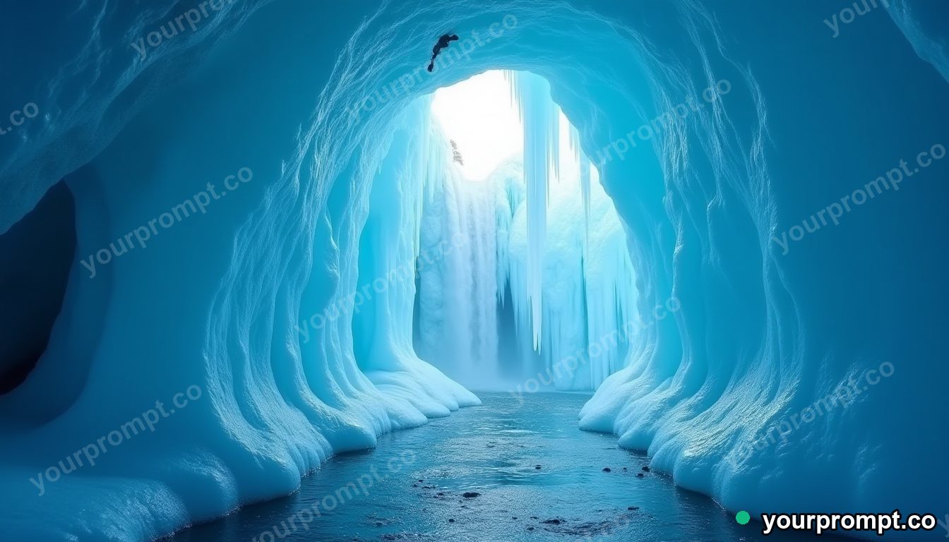 AI image prompt example — frozen waterfall ice cave