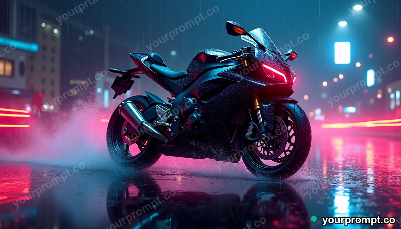 A sport bike leaning hard through a rainy corner