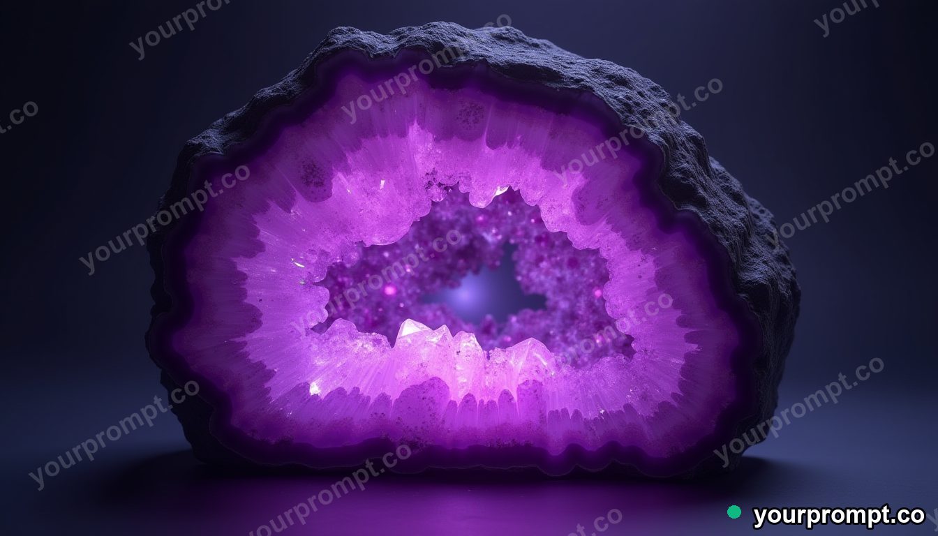 A giant raw amethyst geode glowing purple