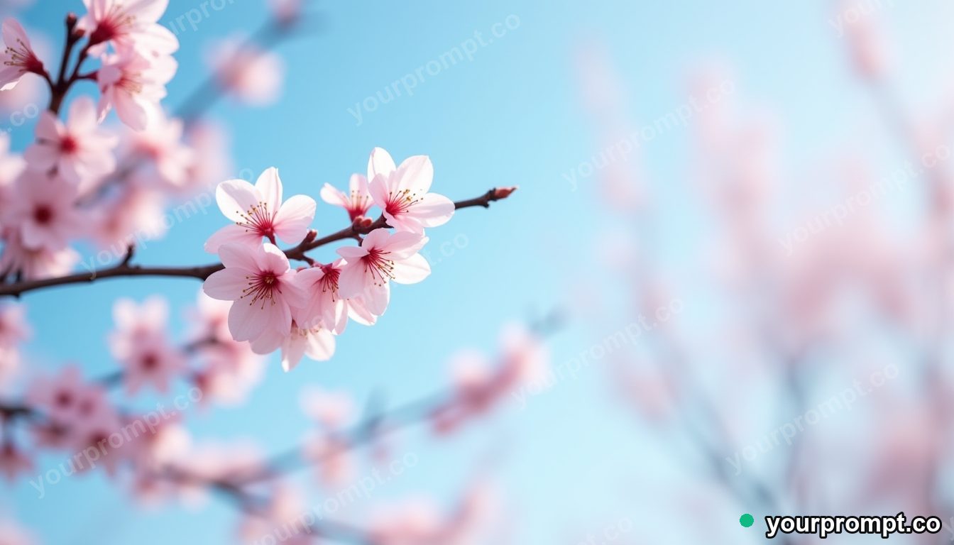 Cherry blossom branches in full bloom against blue sky