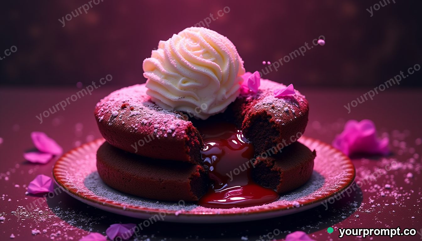 A molten chocolate lava cake with a vanilla scoop