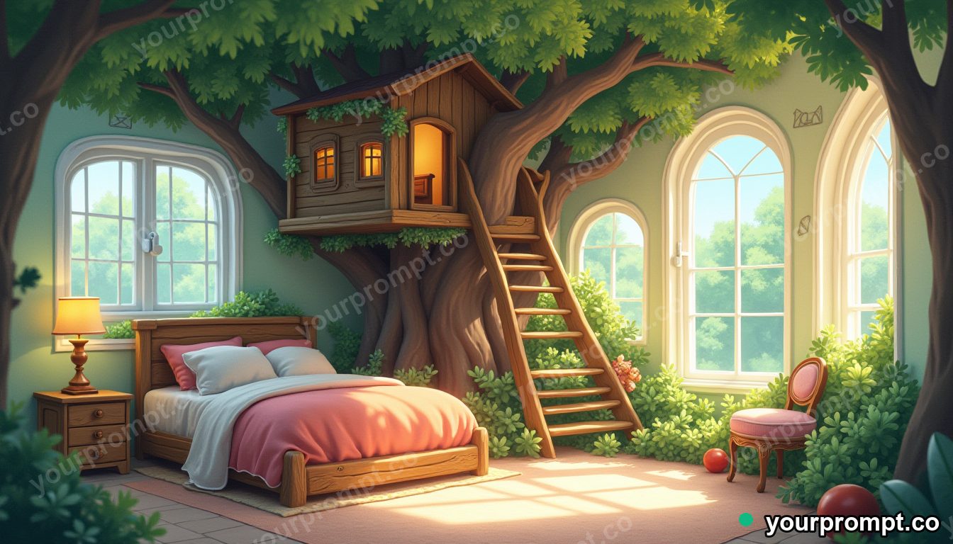 A child's whimsical bedroom shaped like a treehouse