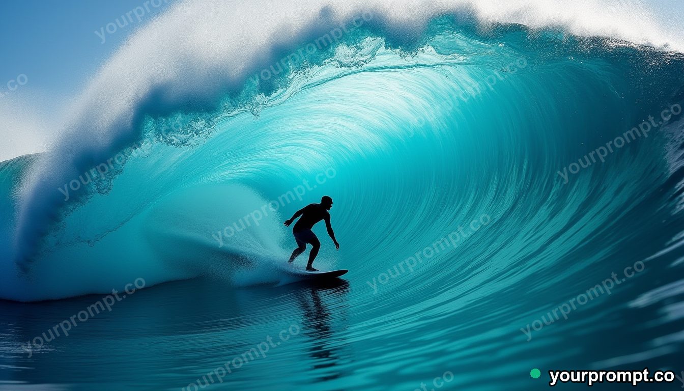 A surfer carving the inside of a giant glassy wave