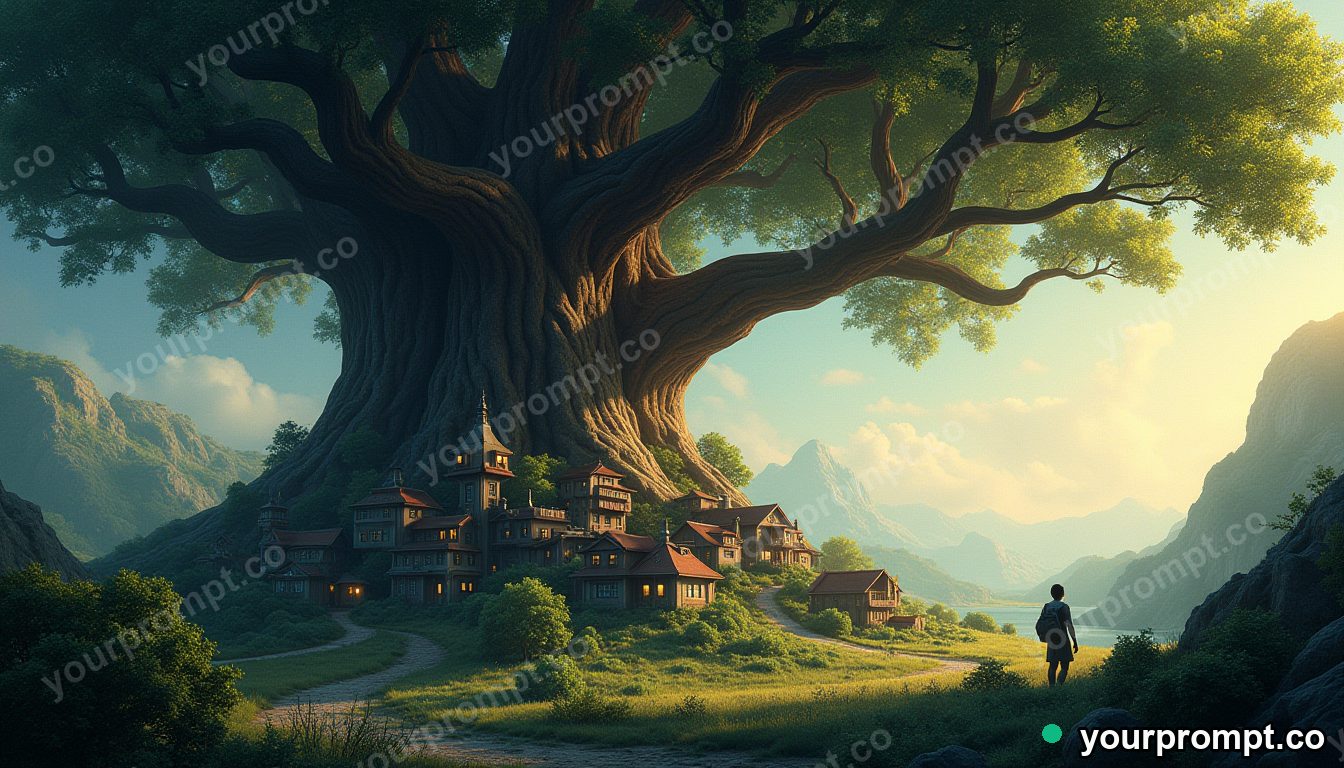 A quiet town built inside a giant tree's branches