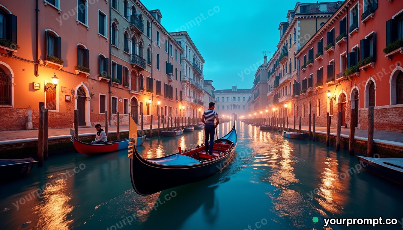 A colorful gondola gliding through a Venice canal