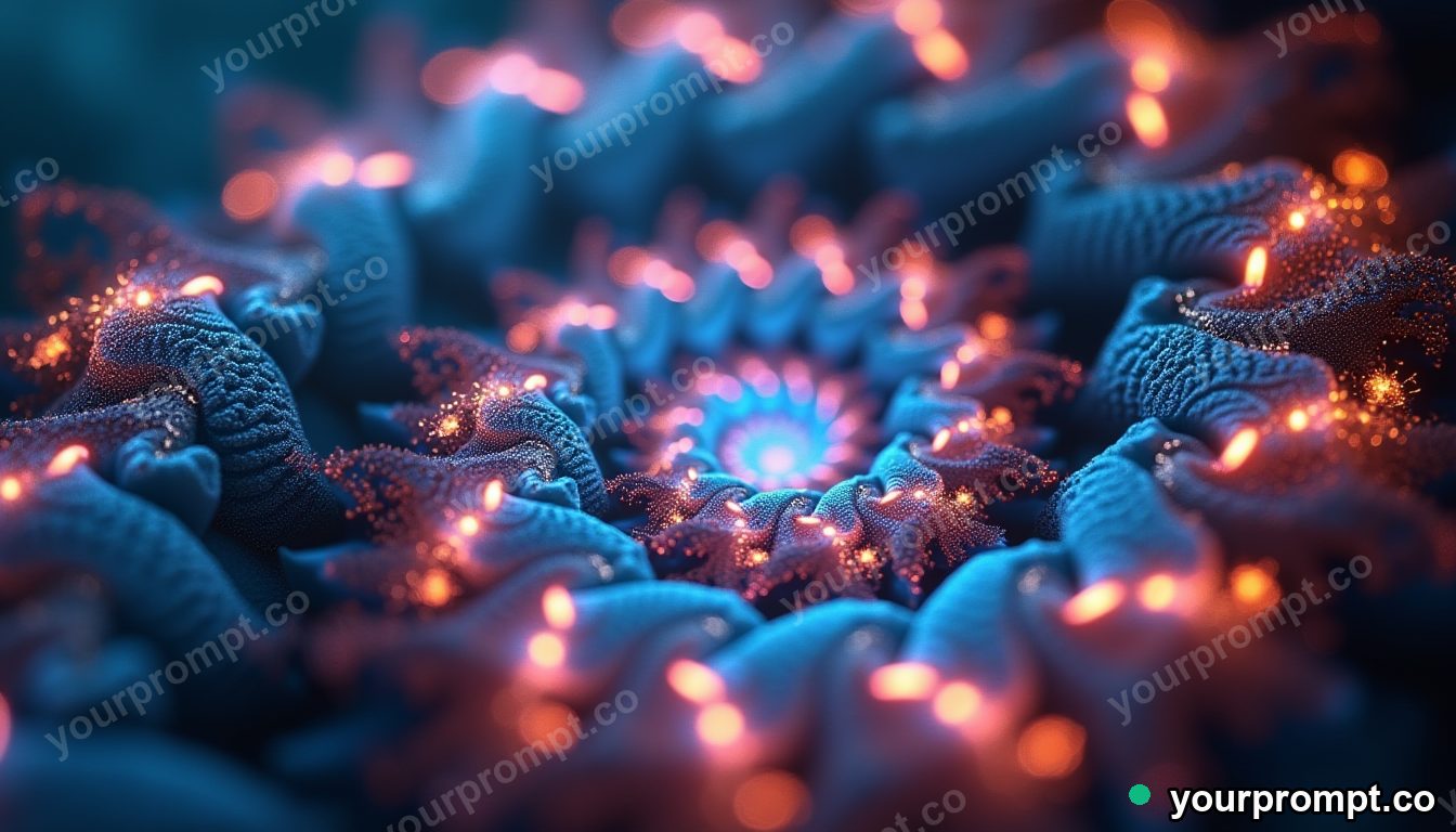 A fractal spiral of glowing geometric shapes