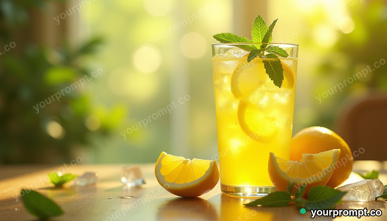 Fresh lemonade with mint and ice in sunlight
