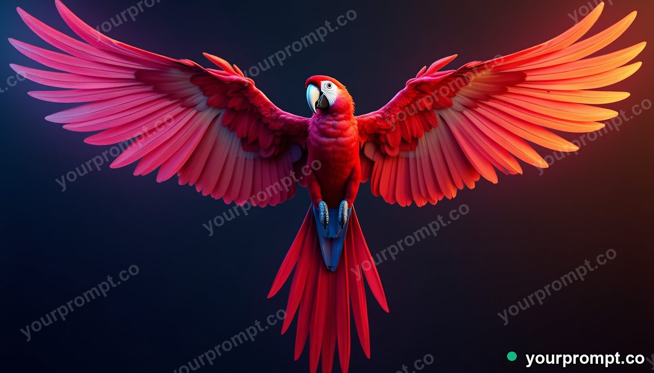 A scarlet macaw spreading rainbow wings