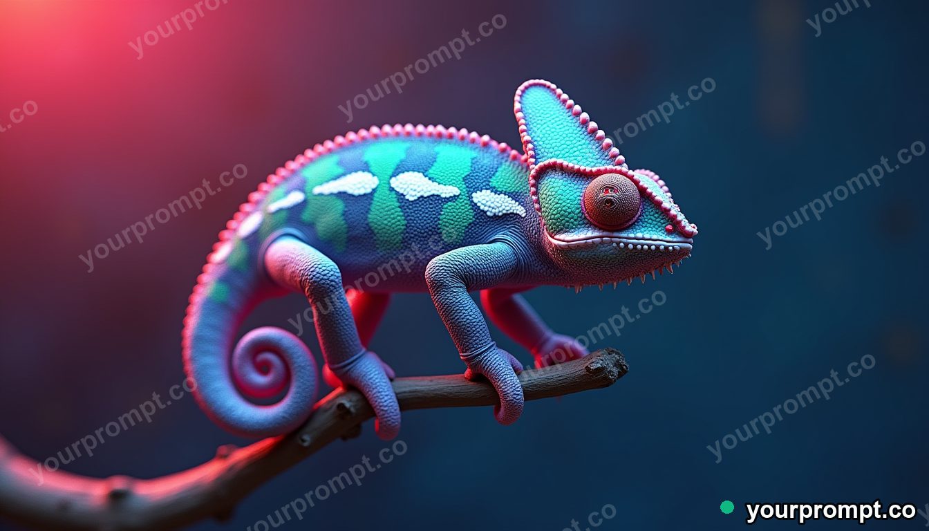 A chameleon curling its tail on a thin branch