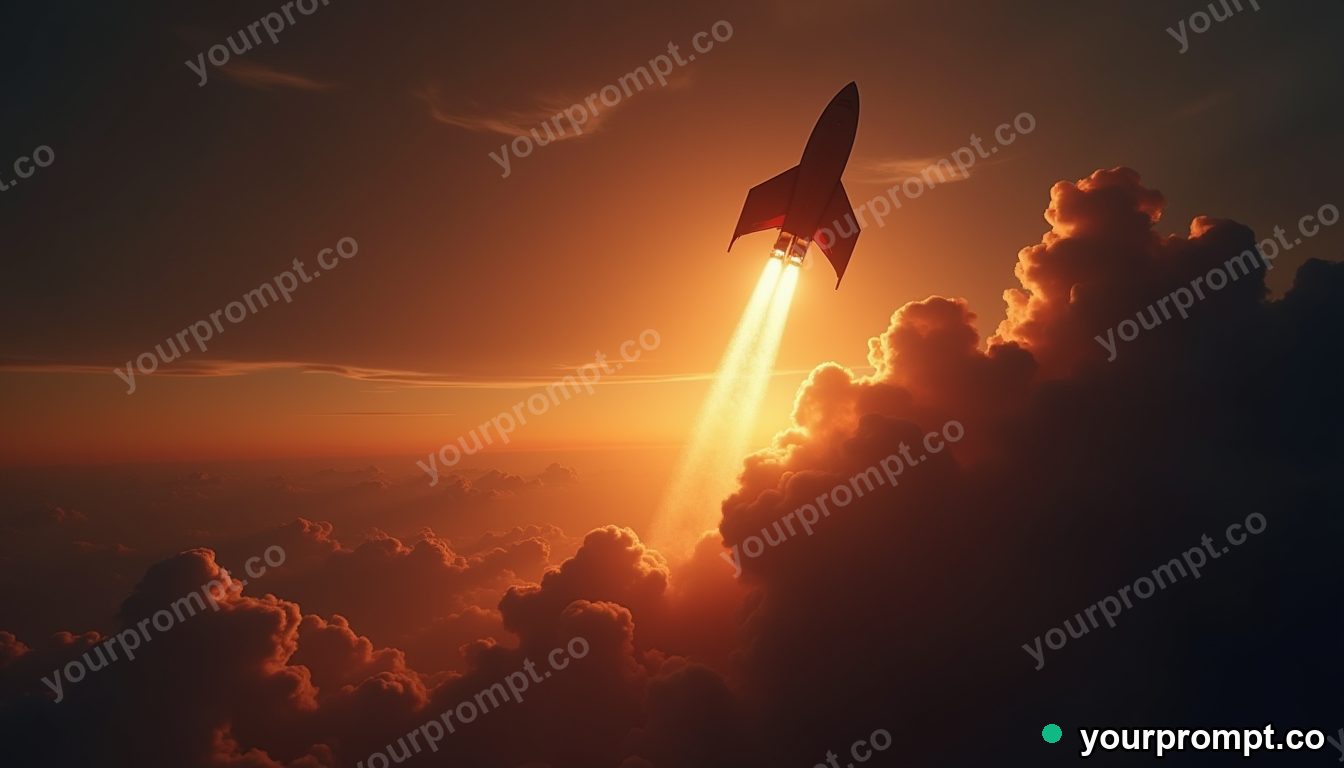 A rocket plane climbing steeply into the stratosphere