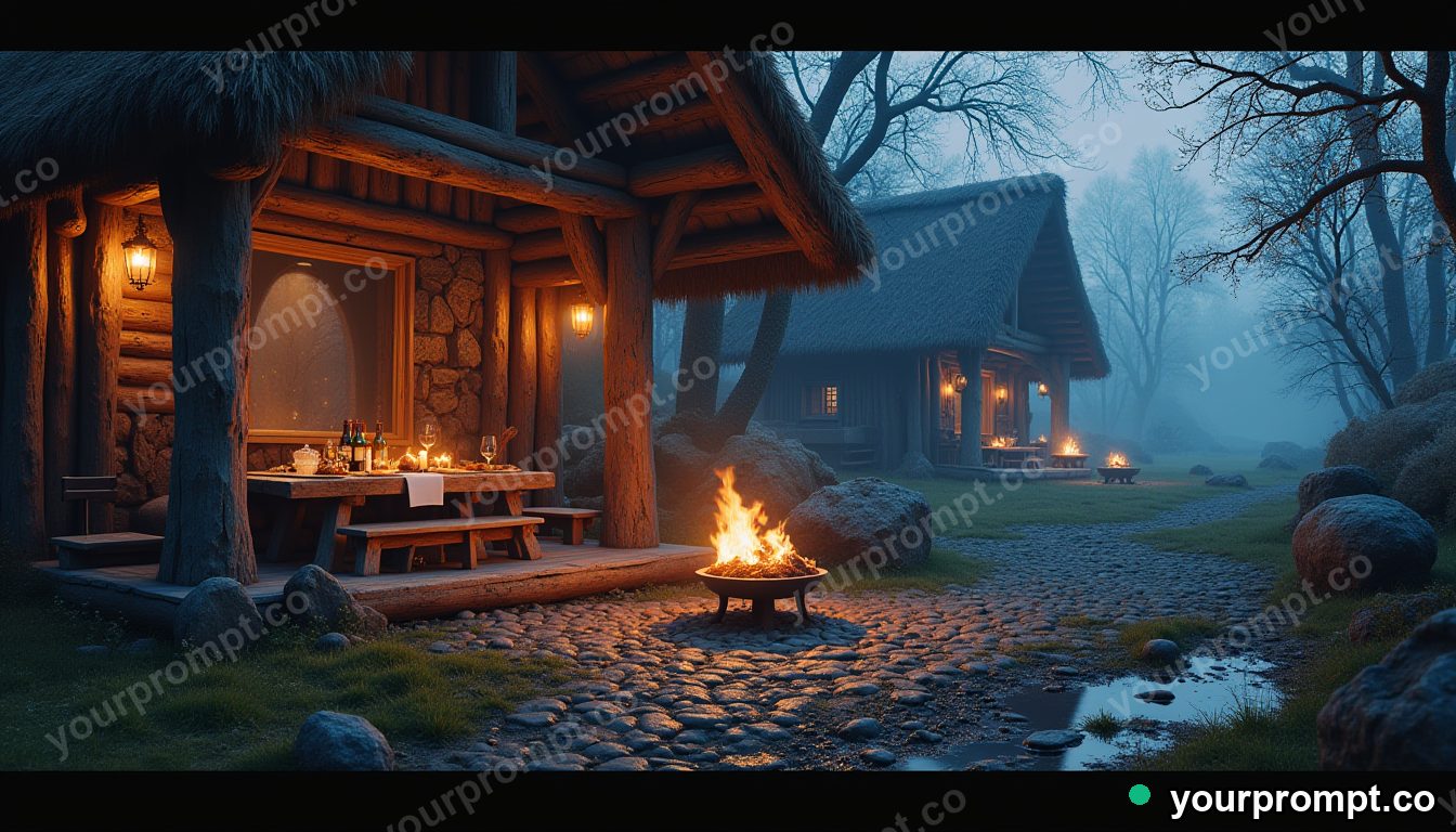 A Viking village feast in a timber longhouse