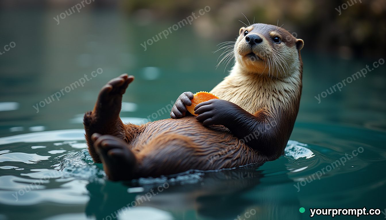 A sea otter floating on its back holding a shell
