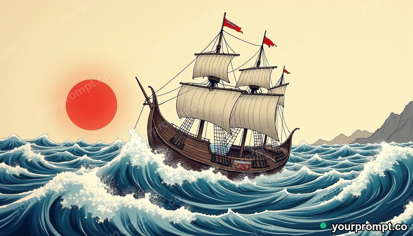 A Viking longship cutting through cold grey waves