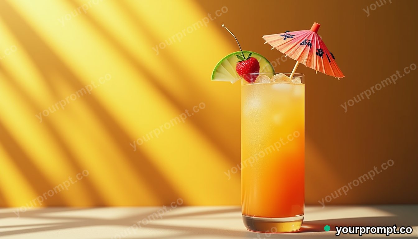 A tropical cocktail with fruit and a tiny umbrella