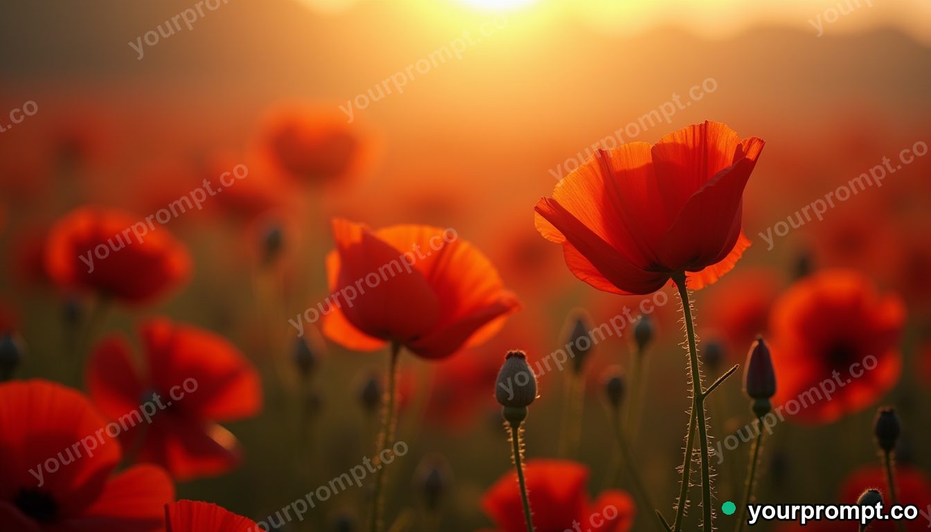 A meadow of poppies swaying in the breeze