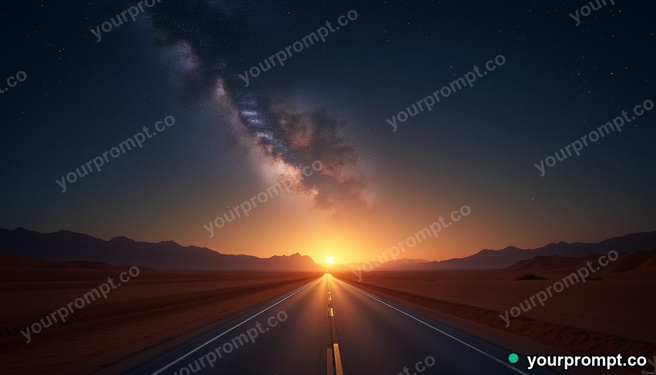 A desert highway under a vast star-filled sky