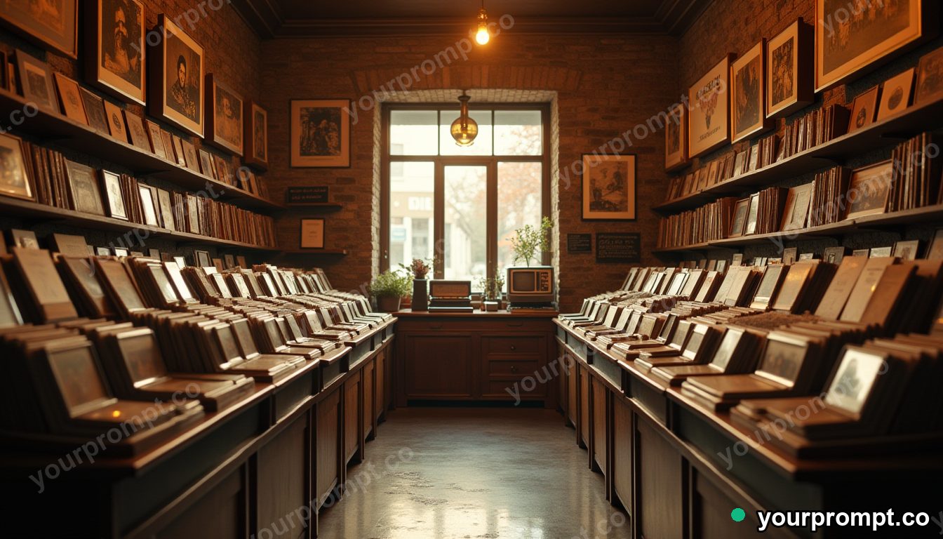 A vintage record shop crammed with vinyl