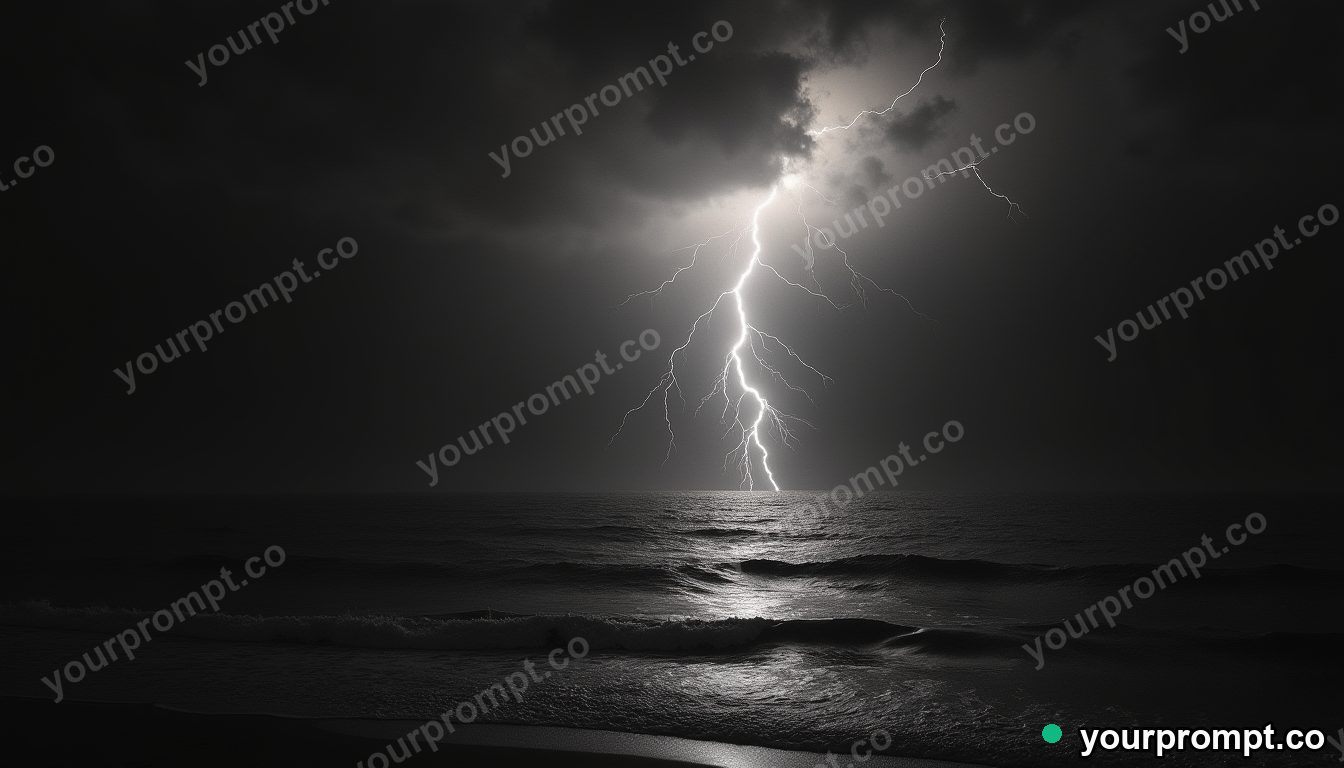 Lightning splitting the sky above a dark ocean