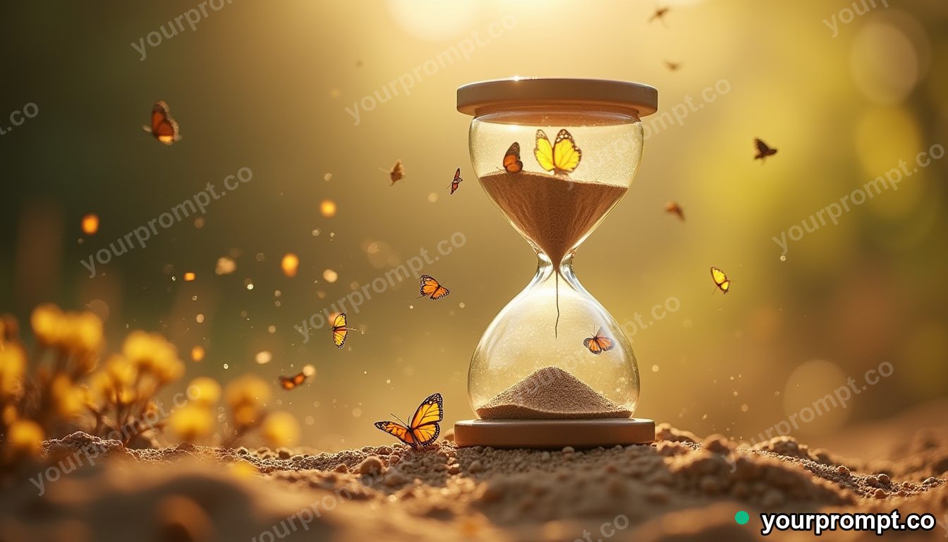 An hourglass where the sand turns into butterflies as it falls
