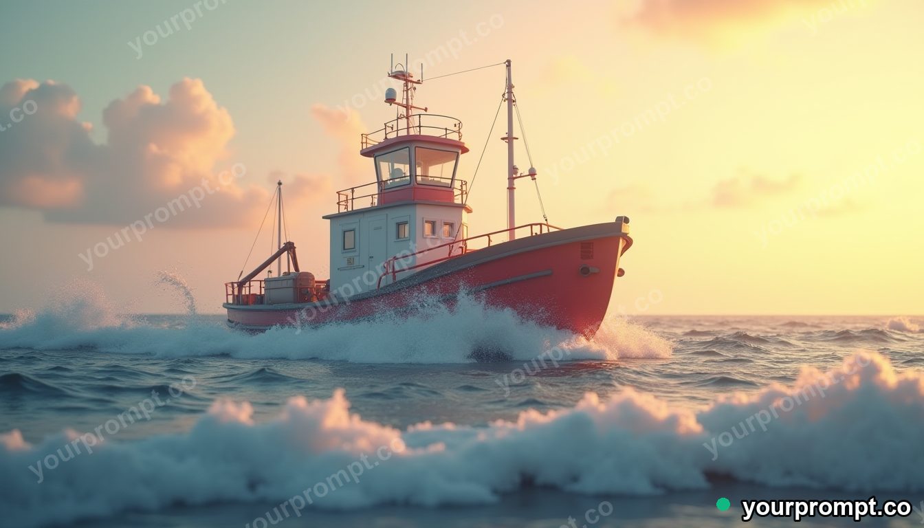 A lighthouse supply boat in crashing surf