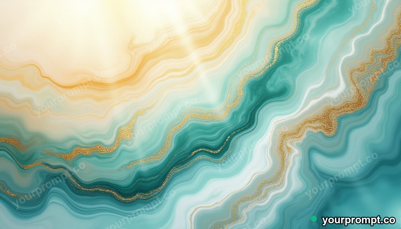 Swirling liquid marble in gold, teal, and white