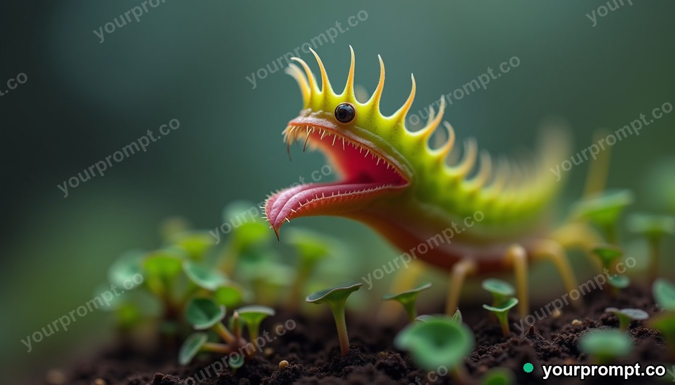A venus flytrap with open jaws, macro detail
