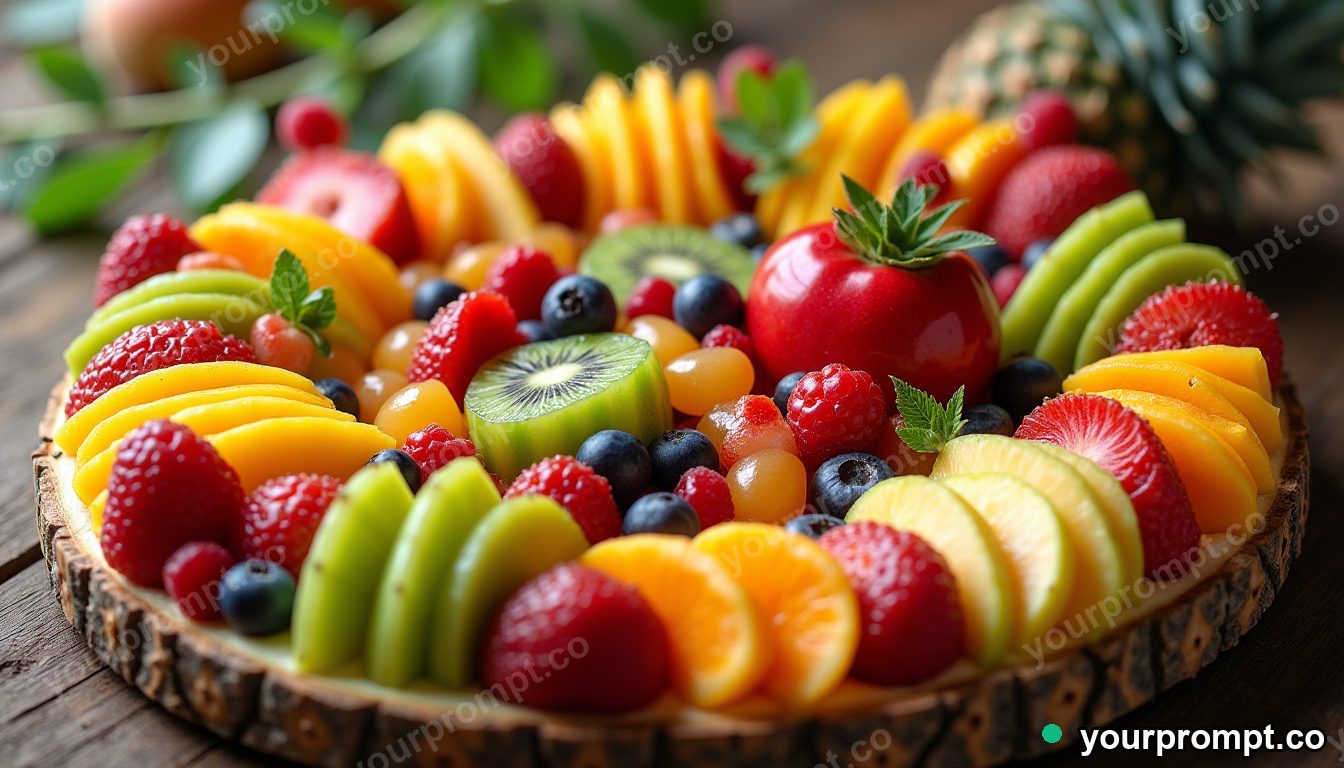 A tropical fruit platter with vivid colors