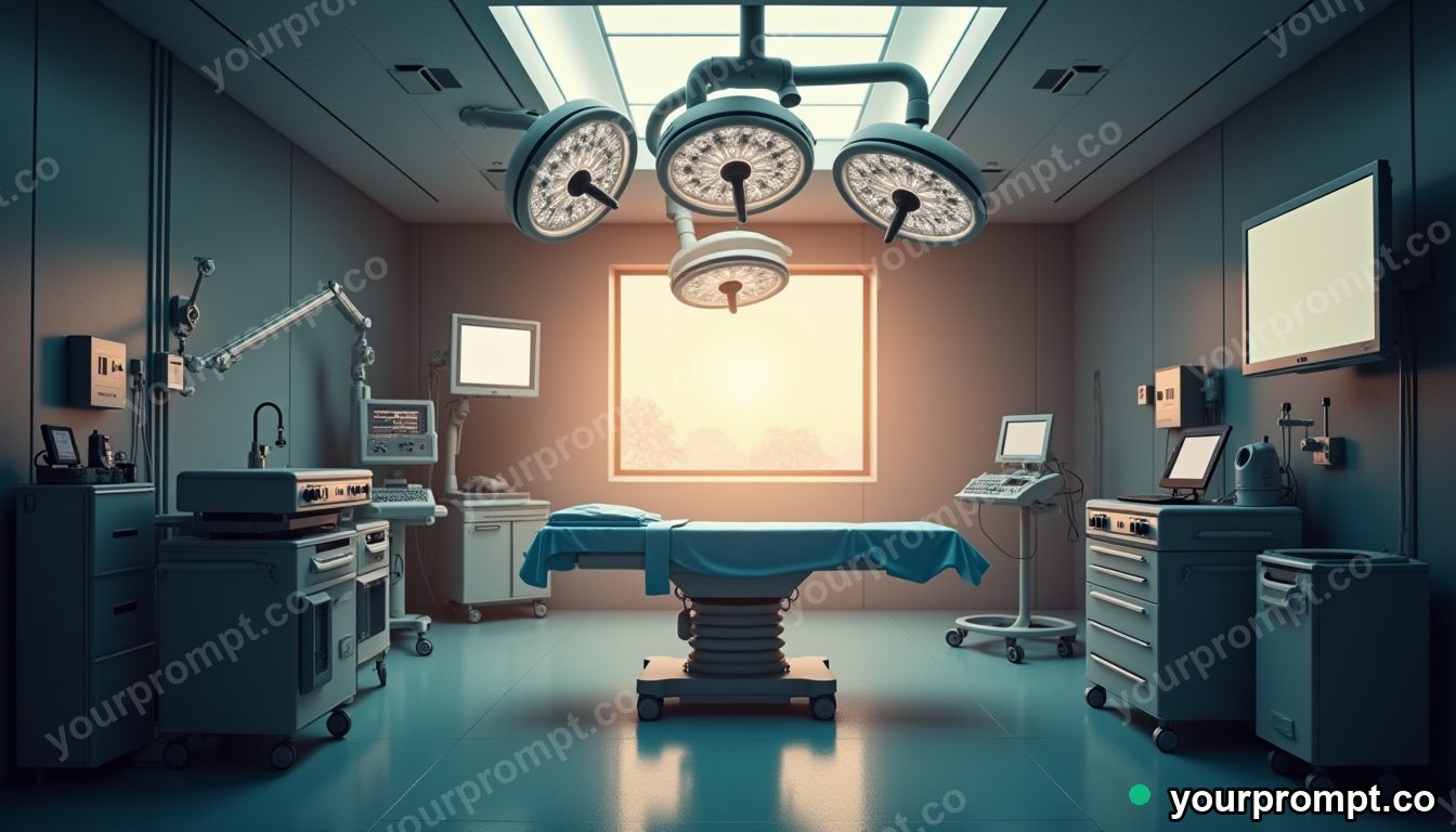 A robotic surgery suite bathed in soft light
