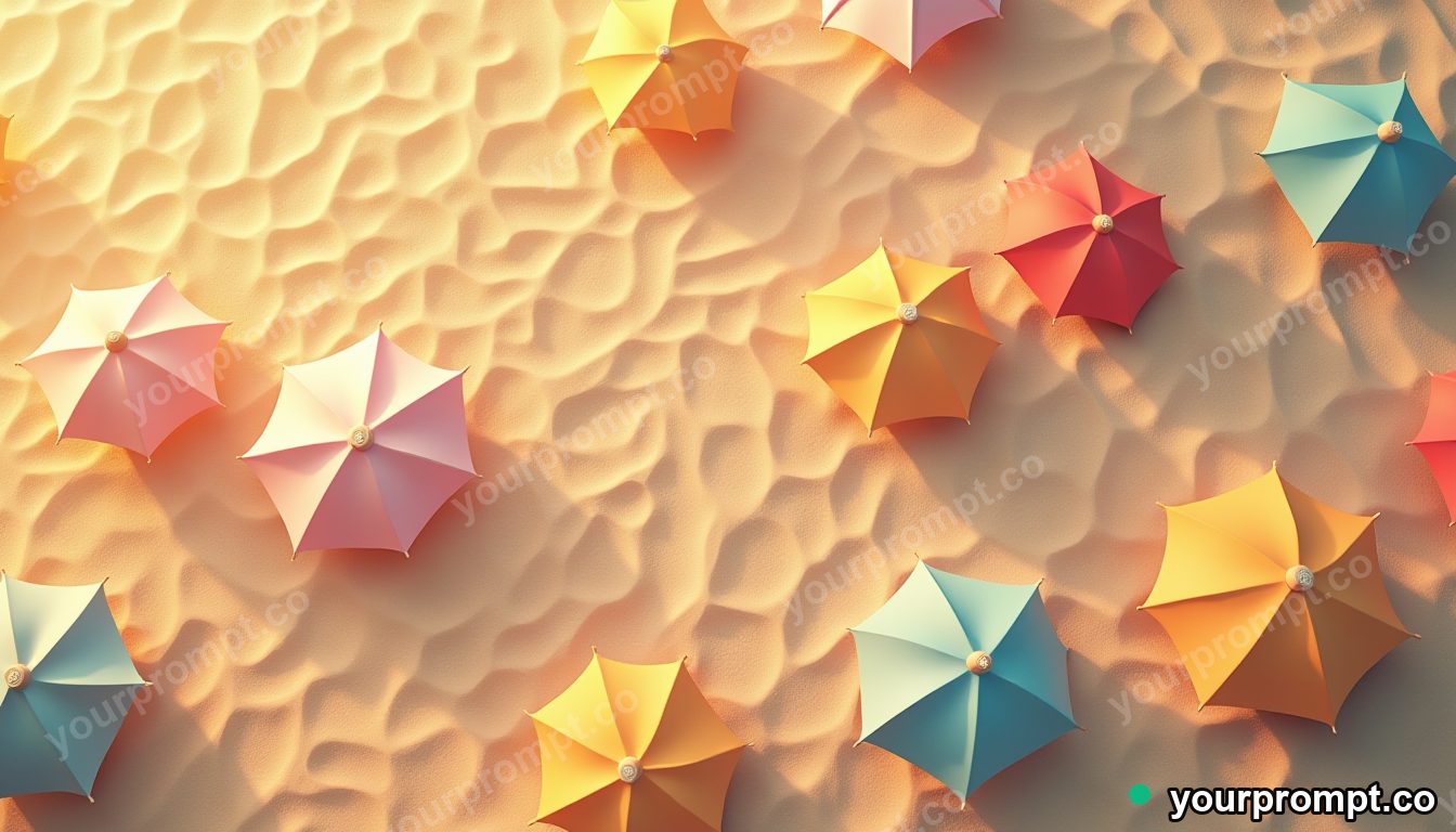 A top-down view of umbrellas scattered on a sandy beach