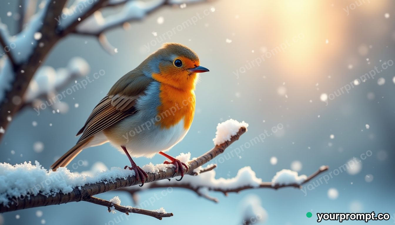 A robin perched on a snowy branch