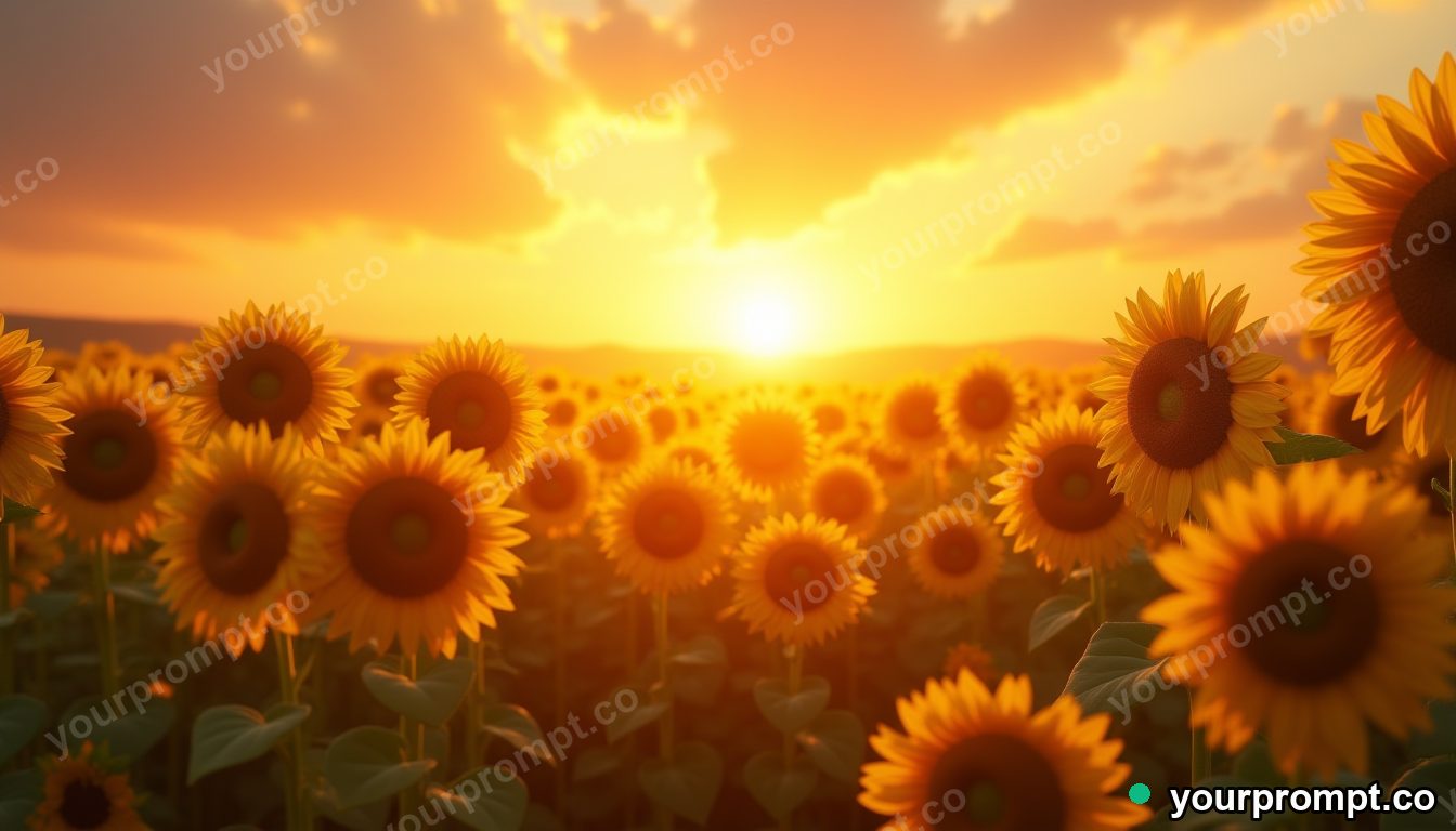 A field of giant sunflowers facing the sun